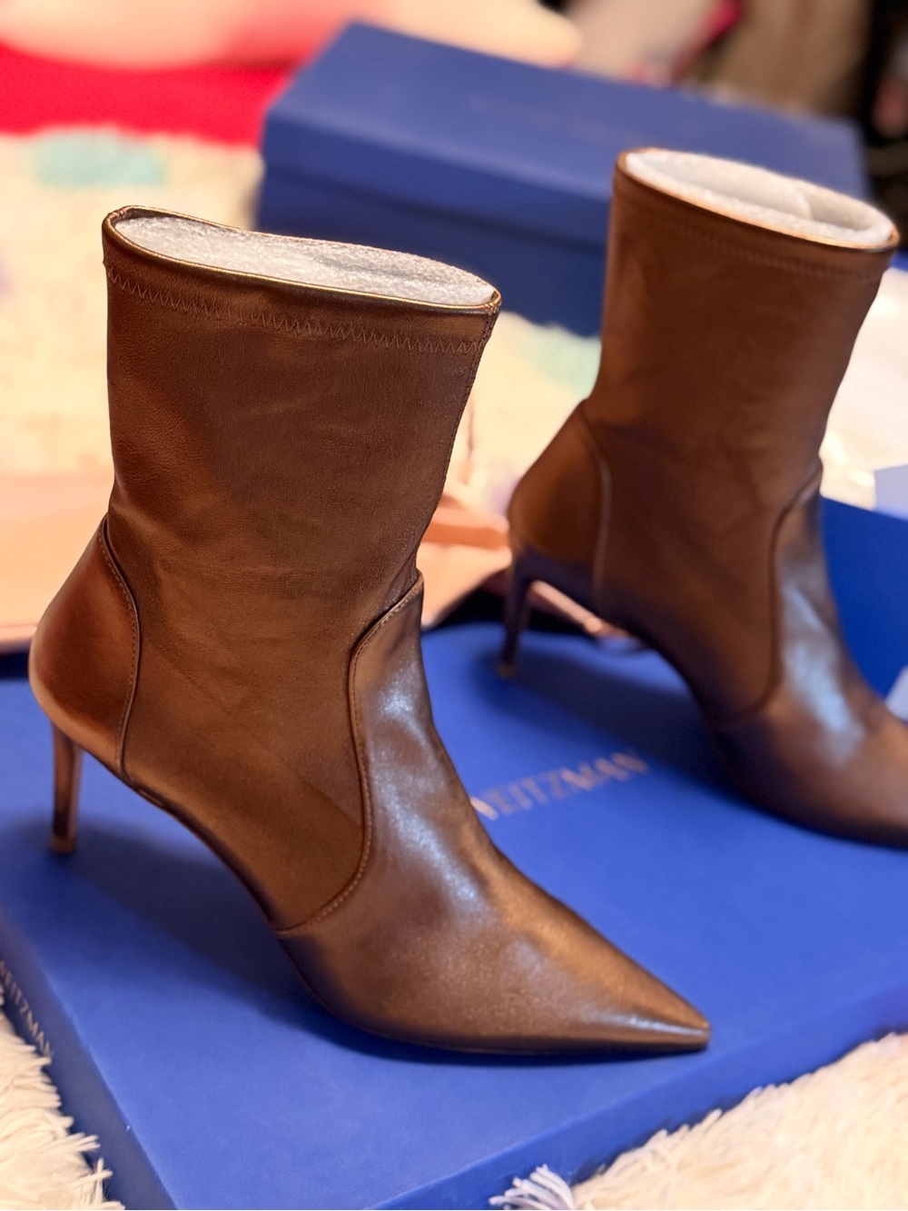 Stuart Weitzman Brown Pointed Toe Stiletto Booties